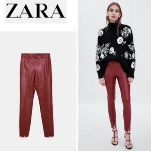Zara Vegan Leather Red Slit Pants